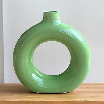 Donut Shaped Green Ceramic Vase