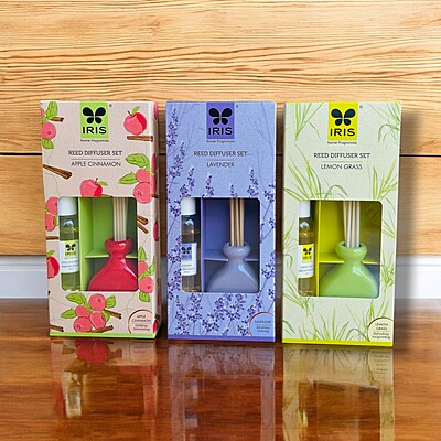 Iris Reed Diffuser Set - Lemon Grass, Apple Cinnamon, Lavender