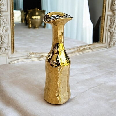 Golden Ceramic Vase with Unique Shape