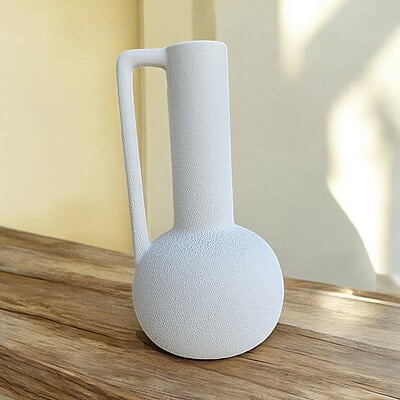 White Textured Ceramic Vase with Handle