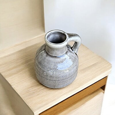 Grey Ceramic Vase with Cracked Glaze and Handle