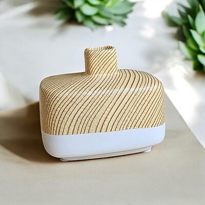 Wood Grain Ceramic Vase Light Brown Top
