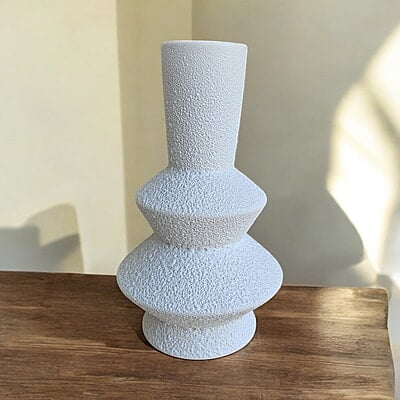 White Textured Ceramic Vase with Layered Design