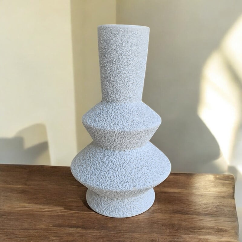 White Textured Ceramic Vase with Layered Design