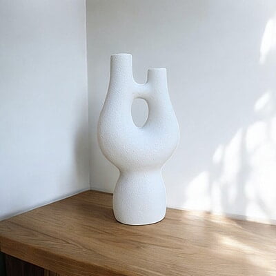 White Textured Ceramic Vase with Organic Shape