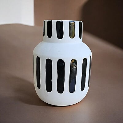 Black and White Striped Ceramic Vase