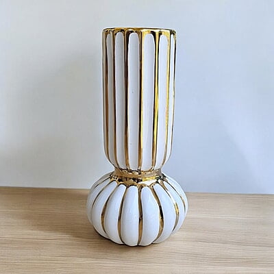 White Ceramic Vase with Gold Accents