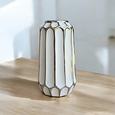 White Ceramic Vase with Silver Accents